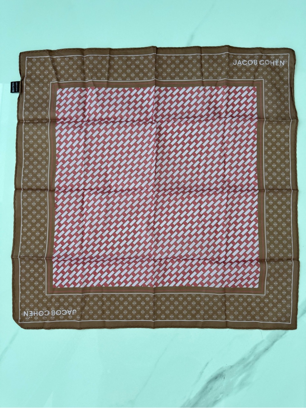 Jacob Cohen Pink and Brown Geometric Cotton Pocket Square